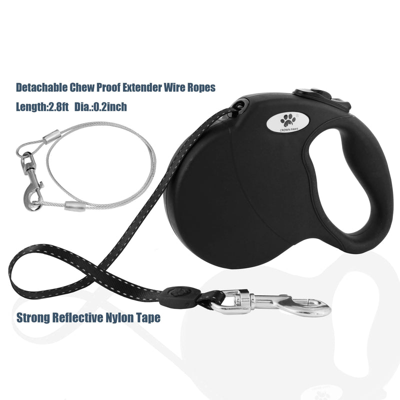 CROWN PAWS 16ft Retractable Dog Leash for Large Breed Dogs up to 110 lbs with a Detachable Chew Proof Extender Wire Ropes Black - BeesActive Australia