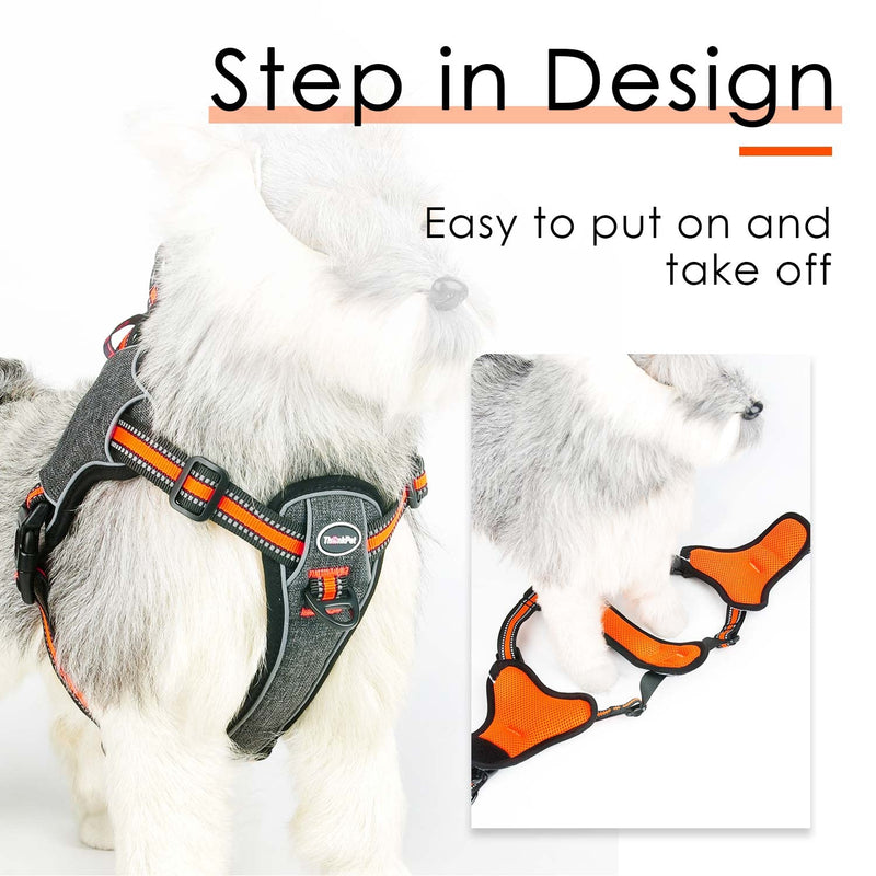 ThinkPet Step in Vest Dog Harness with ID Pocket and LED Clip，Front Clip No Pull Choke Free Escape Proof Padded Breathable Reflective Halter for Small Breed Orange Yellow Training Walking Hiking - BeesActive Australia