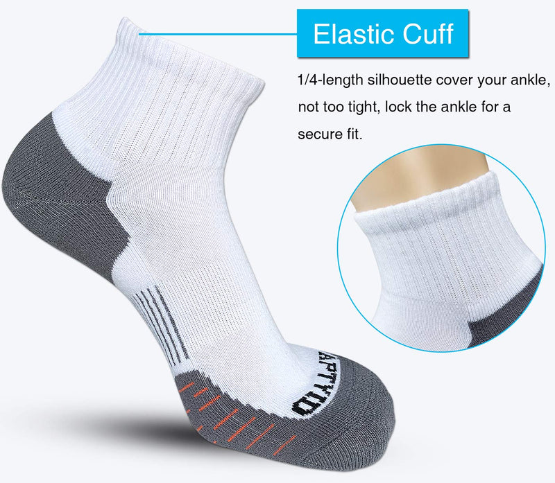 [AUSTRALIA] - APTYID Men's Ankle Quarter Performance Athletic Cushion Running Socks (6 Pack) Shoe Size: 6-12 White 