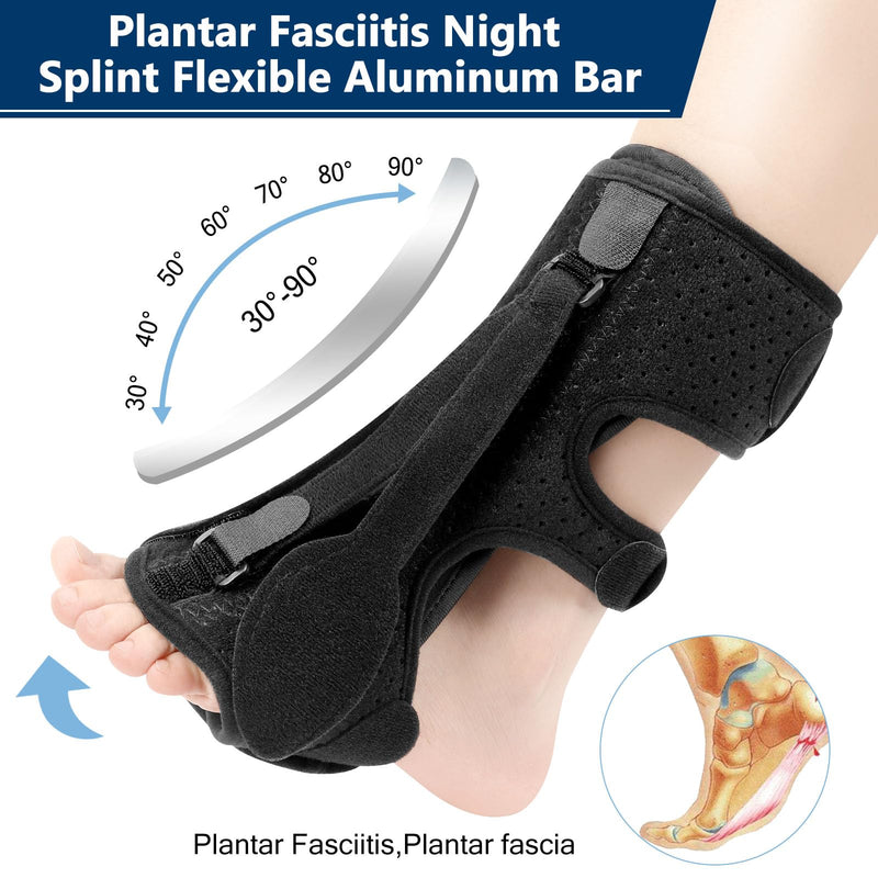 exhood Plantar Fasciitis Night Splint, Plantar Fasciitis Relief Brace, 3 Adjustable Straps Plantar Fasciitis Night Splint Relief Plantar Fasciitis, Foot Drop, Achilles Tendonitis, Day&Night Black - BeesActive Australia