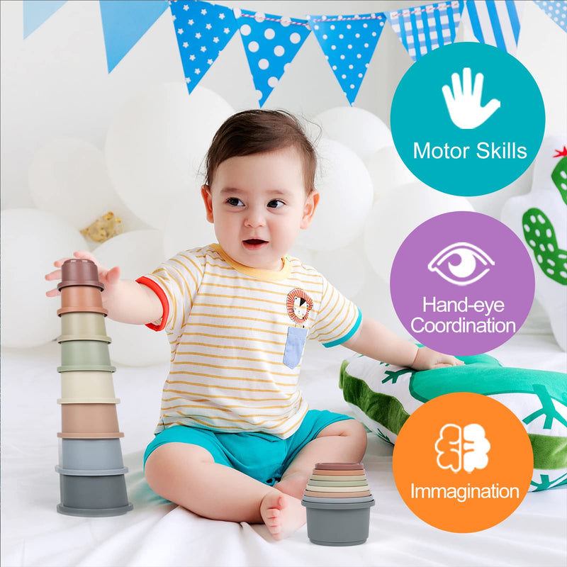 Flypear Stacking Cups Toy for Baby 6-12 Months, 8PCS Nesting Cups Set for Toddler 1-3, Kids Bathing and Counting Stackable Toy for Early Educational Learning, Best Gift for Boys and Girls Original - BeesActive Australia