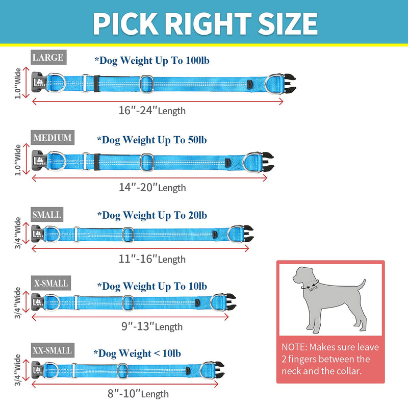 BAAPET Comfortable Dog Collar with Double Security Dual D-Ring and ID Tag Hanger for Small Puppy, Medium and Large Dogs M - 1.0" x (14"-20") Blue - BeesActive Australia