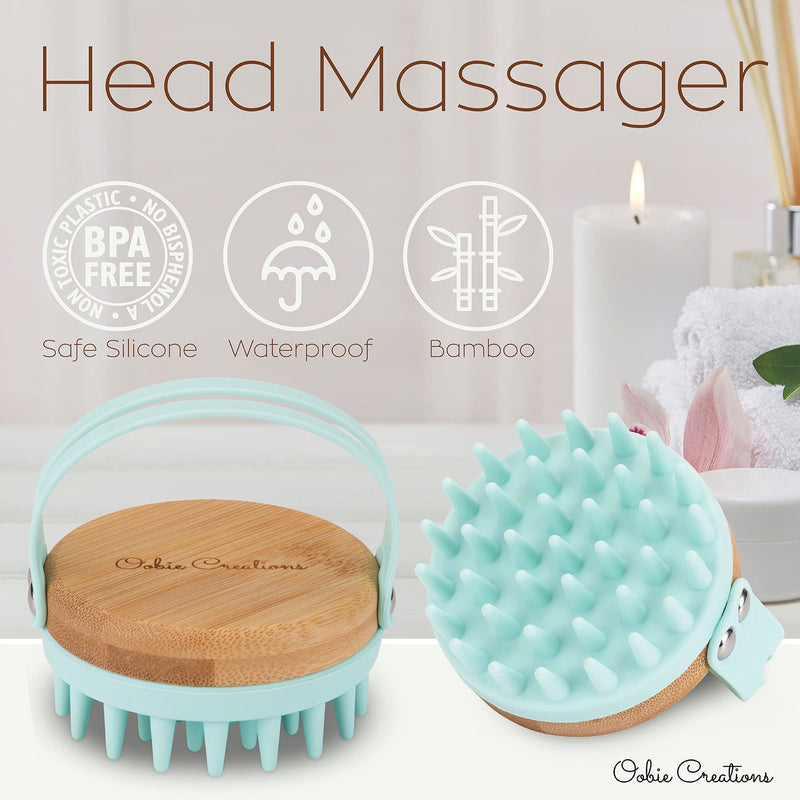 Oobie Creations Scalp Massager Shampoo Brush with Soft Exfoliating Silicone Bristles and Bamboo Grip - Baby Blue - 1 PCS - BeesActive Australia