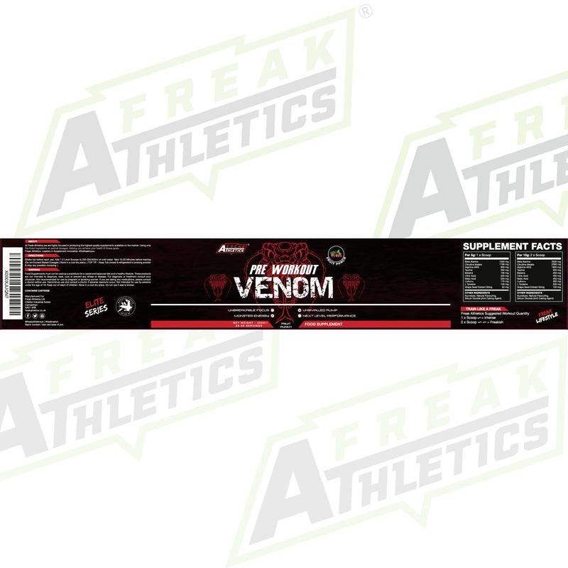 Pre Workout Venom 'Fruit Punch' - Pump Pre Workout Supplement by Freak Athletics - Elite Level Pre Workout Supplement - Pre Workout Powder Made in The UK - Available in Fruit Punch - BeesActive Australia