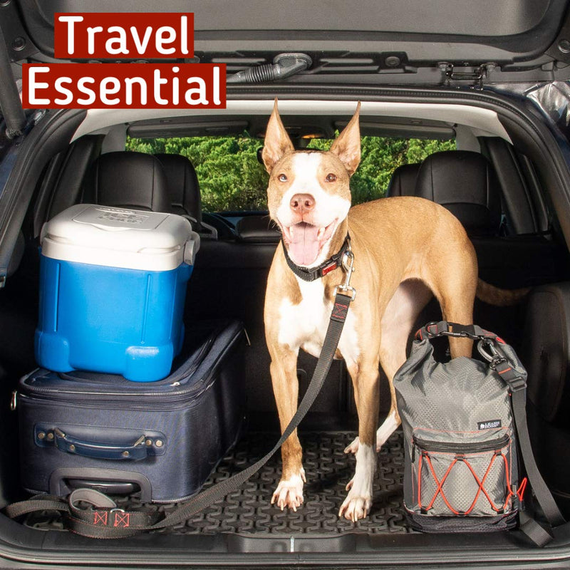 Leashboss KibbleGo Dog Food Travel Bag with Storage Pocket and Waste Bag Dispenser, Large 30 Cup/10 Pound Capacity, Water-Resistant Roll Top Pet Food Travel Storage Container for Road Trips & Camping 30 Cup Capacity Gray - BeesActive Australia