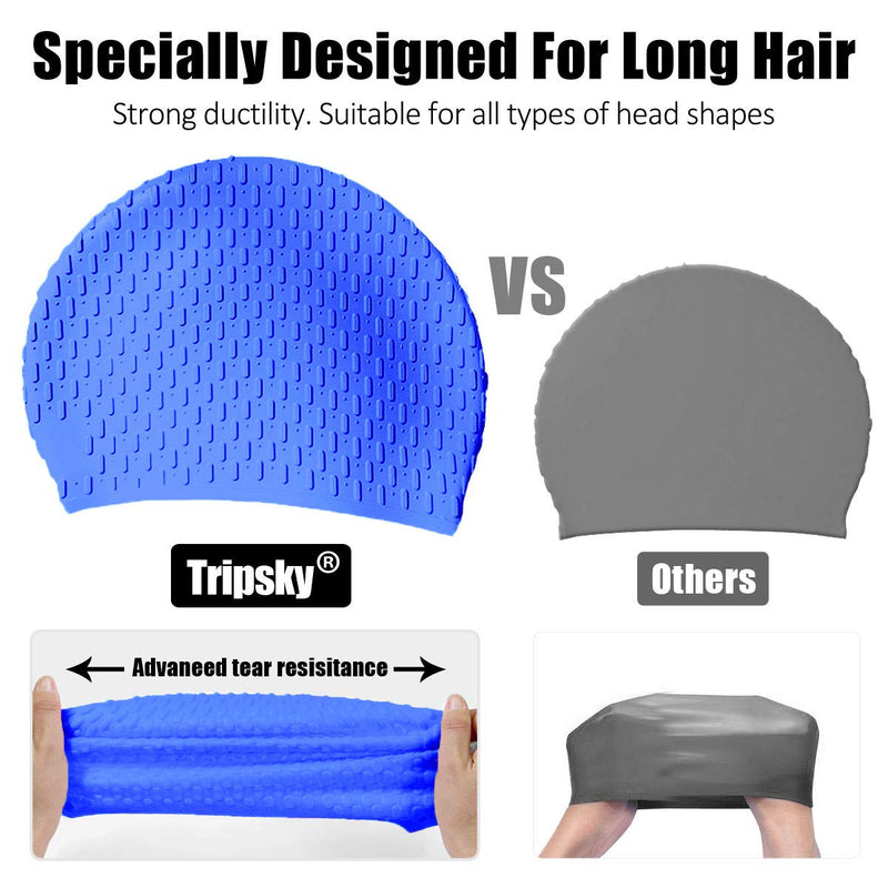 Tripsky Silicone Swim Cap,Comfortable Bathing Cap Ideal for Curly Short Medium Long Hair, Swimming Cap for Women and Men, Shower Caps Keep Hairstyle Unchanged Dark Blue - BeesActive Australia