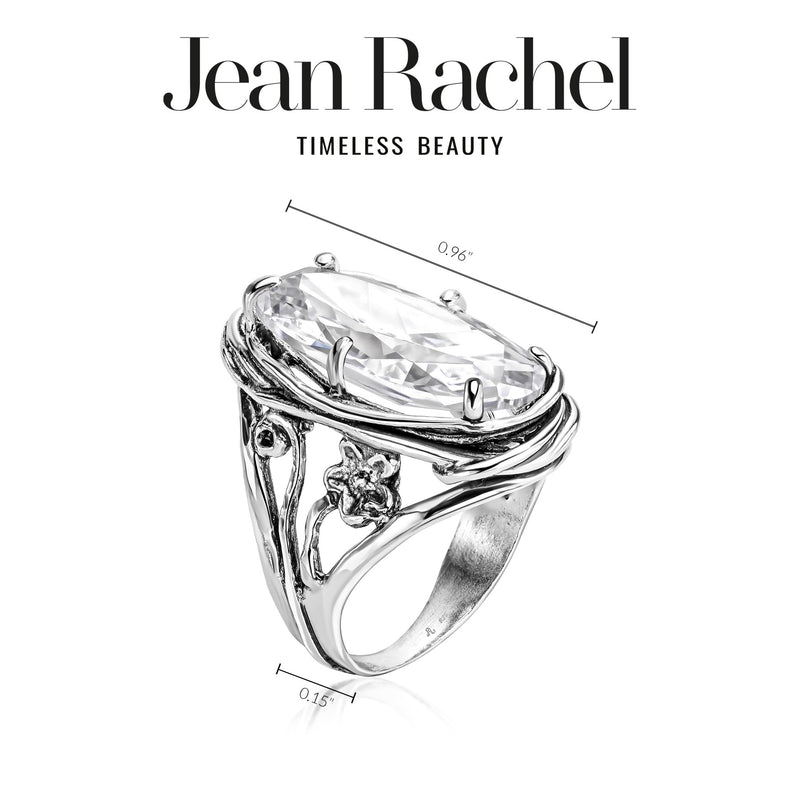 925 Sterling Silver Statement Ring With A White Oval Shaped Cubic Zirconia CZ Floral Vintage Antique Look Hypoallergenic, Nickel and Lead-free, Artisan Handcrafted Designer collection, Made In Isr 0 5 - BeesActive Australia