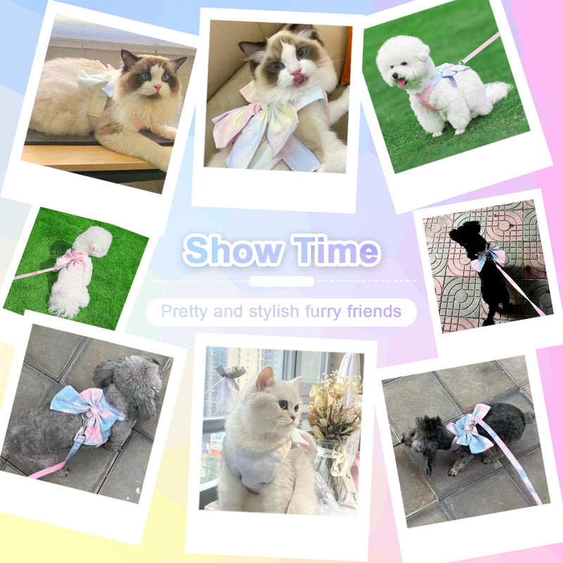 PETCARE Cute Bow Tie Dog Harness and Leash Set Elegant Rainbow Gradient Puppy Harness No Pull Soft Mesh Pet Cat Dog Vest Harnesses for Small Dogs Cats M (Suggest 5-8 lbs) Yellow - BeesActive Australia