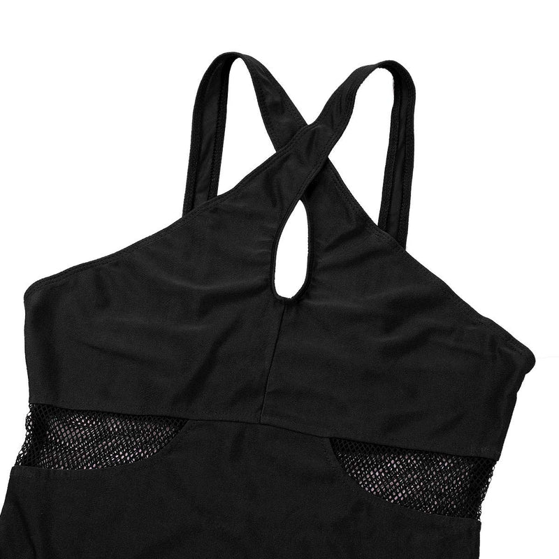 [AUSTRALIA] - zdhoor Woman Mesh Cutout Ballet Dance Leotard Sleeveless Bodysuit Gymnastic Dancewear Black Medium 