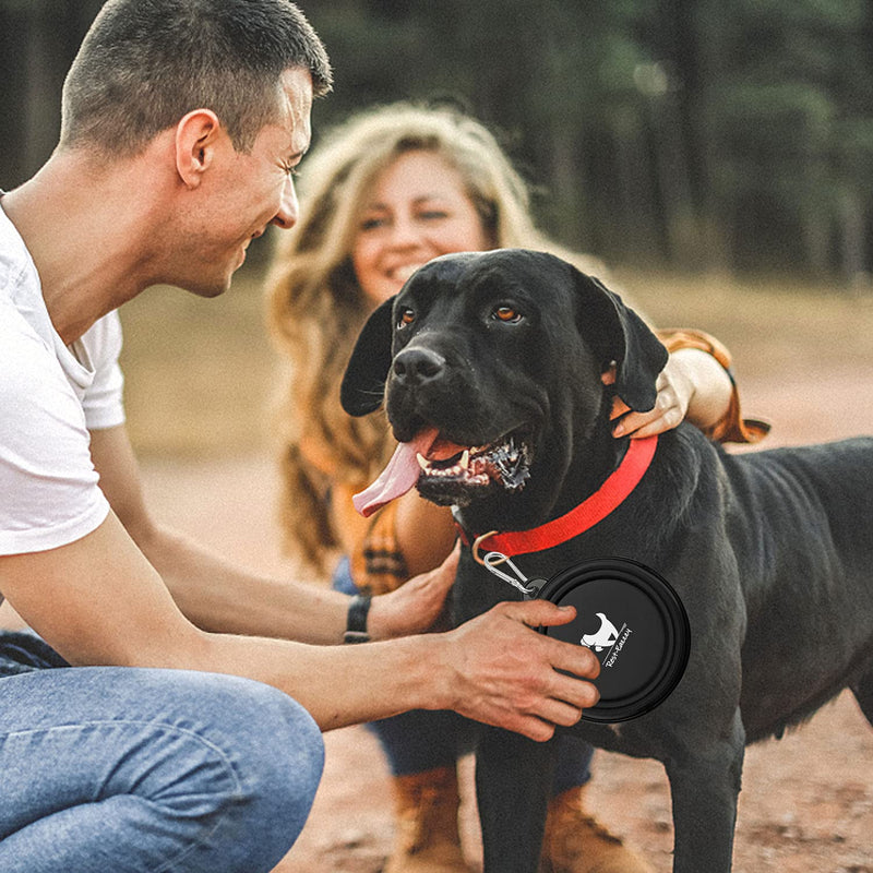 Collapsible Dog Bowls for Travel, 2-Pack Dog Portable Water Bowl for Dogs Cats Pet Foldable Feeding Watering Dish for Traveling Camping Walking with 2 Carabiners, BPA Free Small (Pack of 2) grey&black - BeesActive Australia
