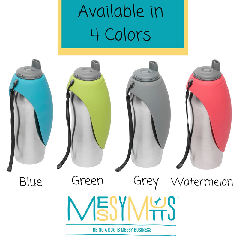 Messy Mutts Stainless Steel Travel Water Bottle with Silicone Flip Up Bowl | Pet Travel Necessity | Camping, Hiking, Walking Accessory | 24 oz / 700mL | Blue - BeesActive Australia