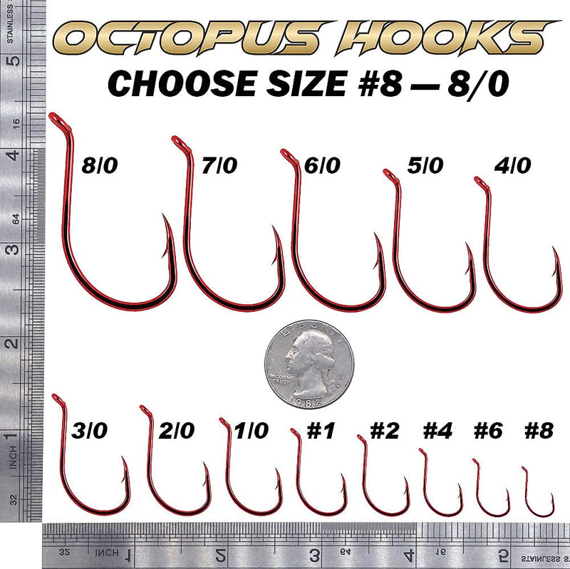 Octopus-Hook-Fishing-Beak-Circle-Hooks-Freshwater-Red-Black-100-50 Pack 1-Red 1/0 50-Pack - BeesActive Australia