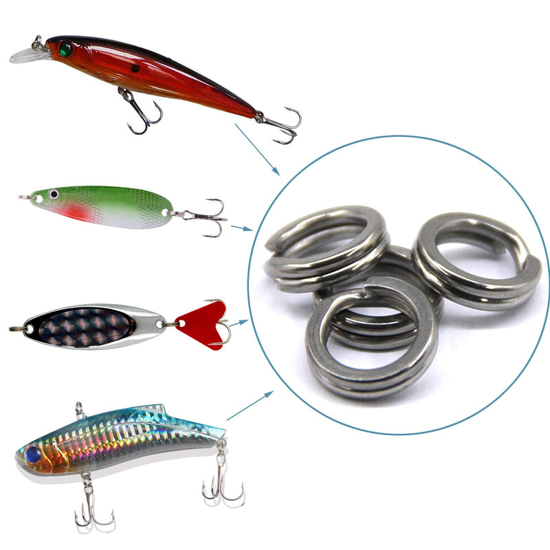 [AUSTRALIA] - JSHANMEI Fishing Split Rings Stainless Steel Double Snap Ring High Strength Metal Solid Circle Lure Connectors Fishing Tackle 50pcs/box 5 sizes mixed 
