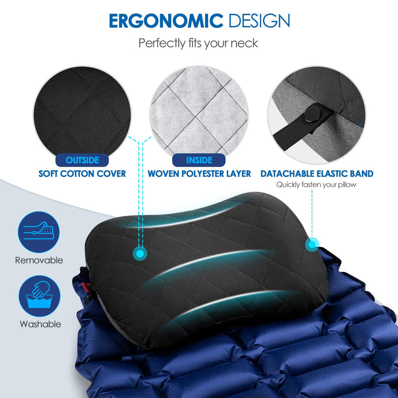 Hikenture Camping Pillow with Removable Cover - Ultralight Inflatable Pillow for Neck Lumber Support - Upgrade Backpacking Pillow - Washable Travel Air Pillows for Camping,Hiking, Backpacking Black - BeesActive Australia