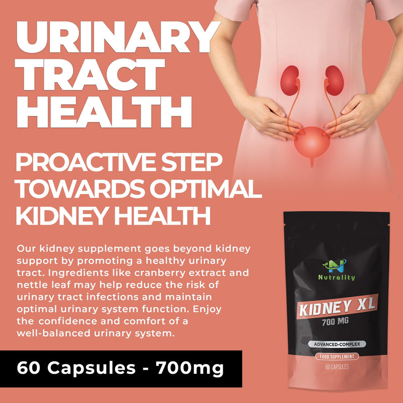 Nutrality Kidney XL Supplement 700mg Advanced Complex - Promotes Healthy Kidney Function and Urinary Tract Health - Natural Ingredients, Cranberry Extract - 60 Capsules. Vegan & Vegetarian Friendly - BeesActive Australia