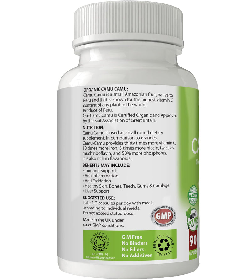 Simply Pure Organic Camu Camu Capsules x 90, 500mg, 100% Natural Soil Association Certified, Gluten Free, GM Free and Vegan. - BeesActive Australia