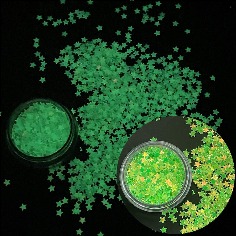PrettyG 5 Boxes Set Luminous Star Nail Art Glitter Glow in The Dark 3D Holographic Sparky Star Shape Glitter Stickers for Resin DIY Making Art Craft Nail Decoration Accessories Nightclub Makeup Set1 - BeesActive Australia