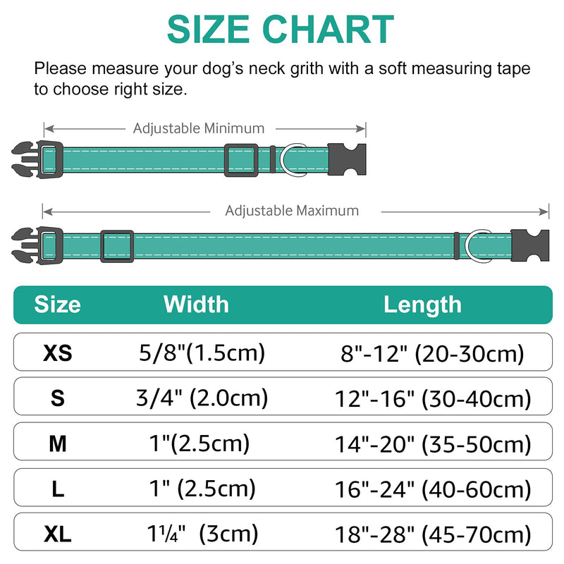 Joytale Reflective Dog Collar,12 Colors,Soft Neoprene Padded Breathable Nylon Pet Collar Adjustable for Small Medium Large Extra Large Dogs,5 Sizes Large (Pack of 1) Teal - BeesActive Australia
