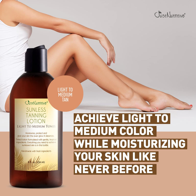 Sunless Tanning Lotion - Light to Medium tones | Indoor Self- Tanner | Body Tanning Lotion | Sun- Kissed Glow| Bronzer Lotion For All Skin Types |Just Nutritive | 8 Oz - BeesActive Australia