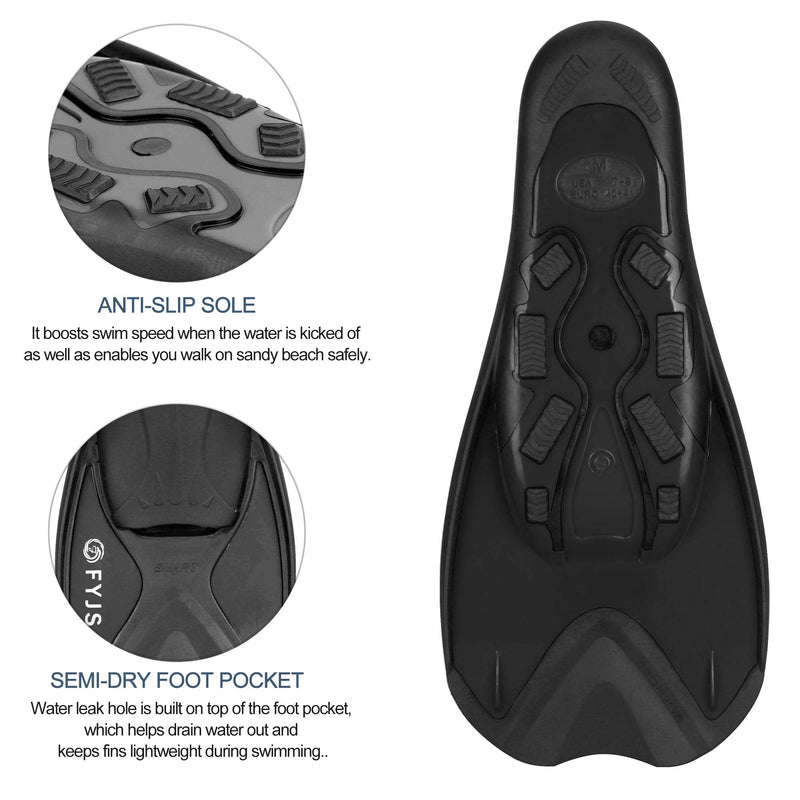 FYJS Short Swim Fins with Comfortable Full Foot Pocket Travel-Size for Snorkeling and Scuba Diving Black Small - BeesActive Australia
