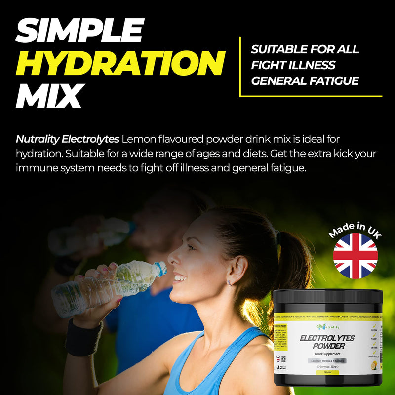 Nutrality Electrolytes Food Supplement Powder 350g – Refreshing Lemon Flavour. 50 Servings, No Sugar, Magnesium Keto Electrolyte Hydration Powder, Recovery, No Calcium, Paleo Hydration, Vegan Friendly - BeesActive Australia