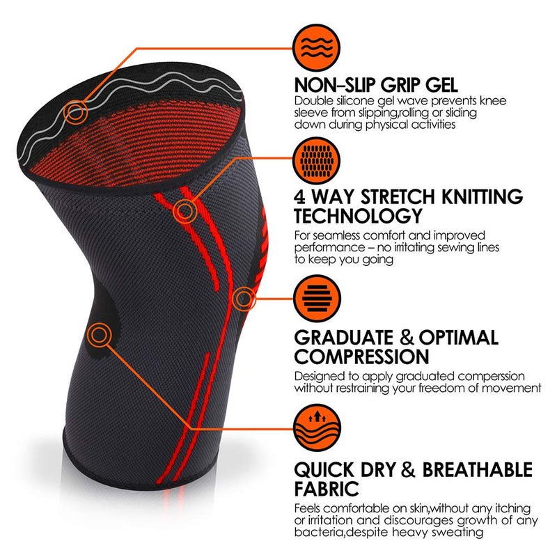 MGANG® Knee Brace, Premium Knee Compression Sleeves Support for Sports, Running, Basketball, Hiking, Workout, Arthritis, ACL, Injury Recovery, Joint Pain Relief, Meniscus Tear, 1 Pair Unisex, Black S Small (1 Pair) - BeesActive Australia