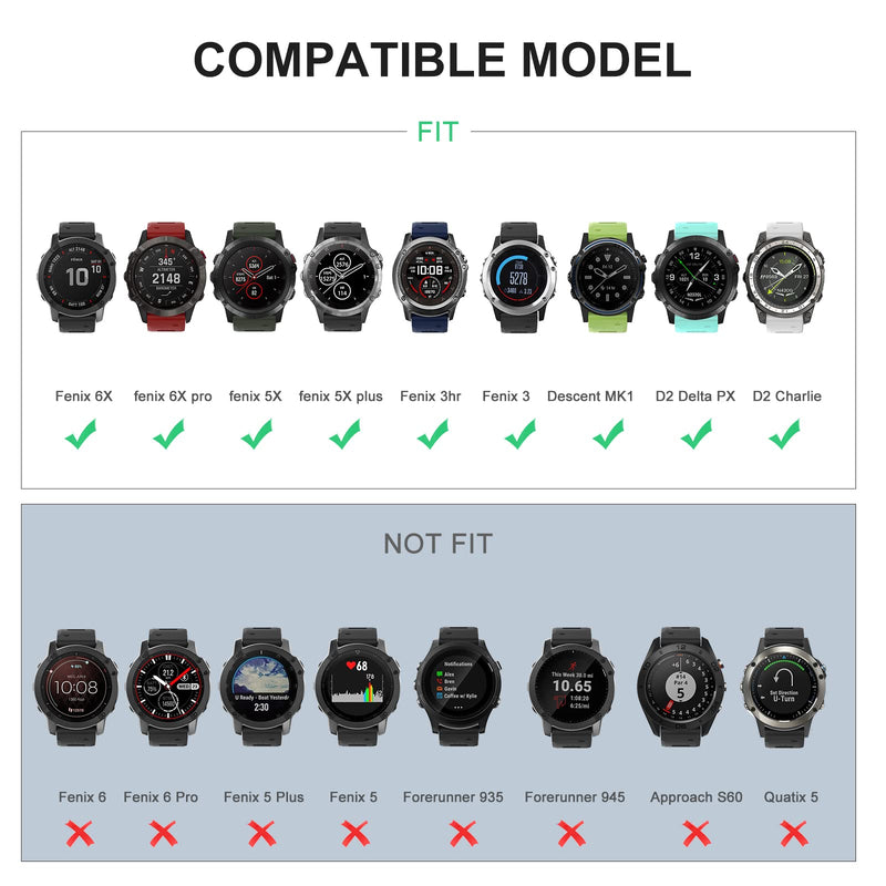 OVERSTEP Compatible with Fenix 6X Watch Band 26mm QuickFit Silicone Strap for Garmin Fenix 7X/Fenix 6X Pro/Fenix 5X/Fenix 5X Plus/Descent Mk2, Mk2i Smartwatch(Green-Black) Green-Black - BeesActive Australia