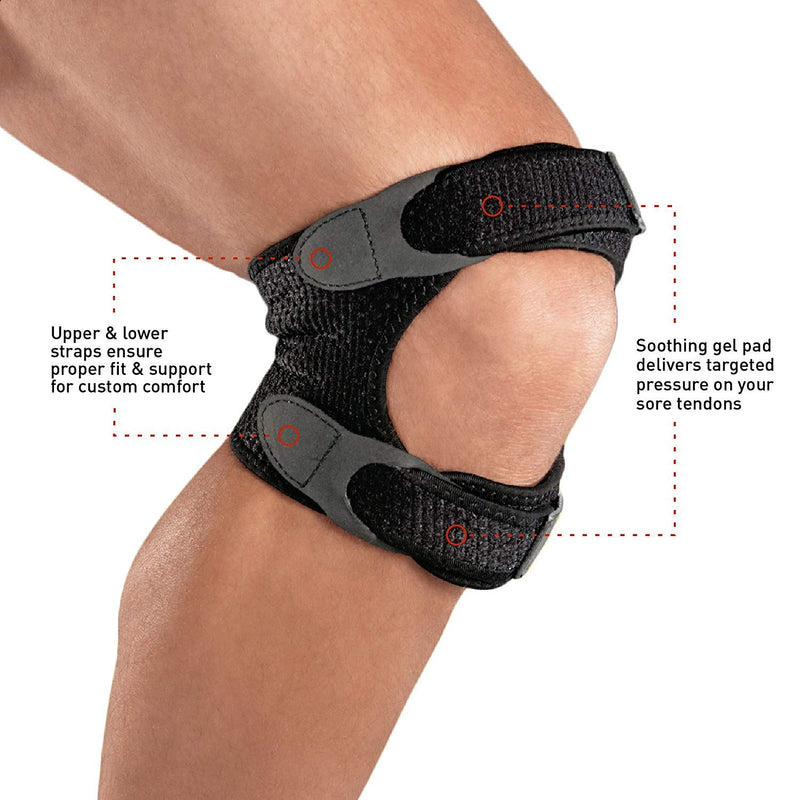 ACE Dual Strap Knee Support Soothing Gel Pads Deliver Targeted Pressure on Your Sore Tendons, Adjustable, Black, 1 Pack Dual Knee Strap - BeesActive Australia