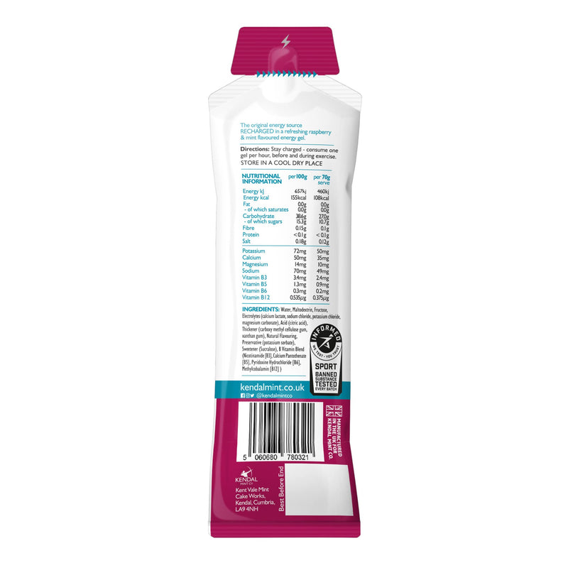 KMC NRG GEL: Refreshing Raspberry Mint Energy Gel | 27g Dual Carb | +Electrolytes | +B Vitamins | Informed Sport | Vegan | Gluten Free (6x70g) 6x70g - BeesActive Australia