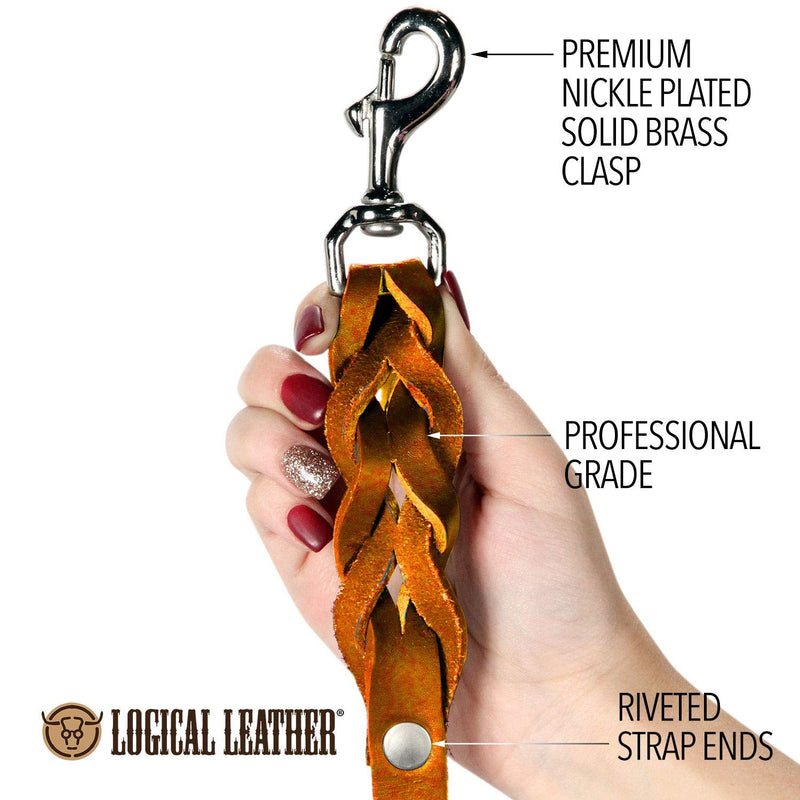 Logical Leather 6 Foot Braided Dog Leash - Heavy Duty Full Grain Leather Lead; Best for Training Orange - BeesActive Australia