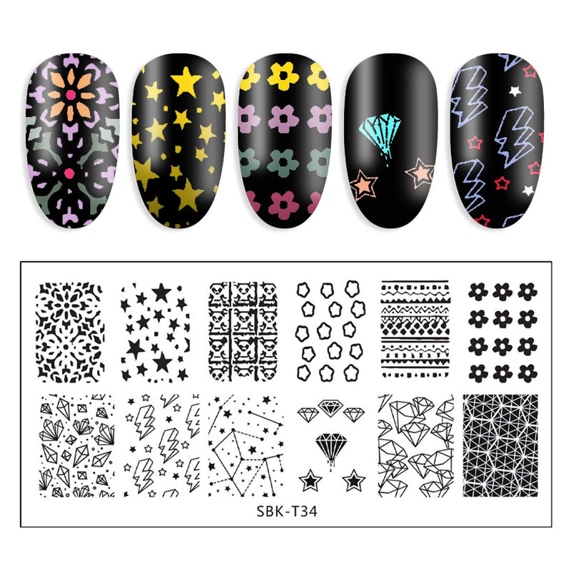 DANNEASY 6Pcs Nail Stamping Plate Set 1Nail Stamper 1Scraper 1Storage Bag Geometry Winter Design Nail Template Image Plate Manicure Stamp Kit Kit 1 - BeesActive Australia