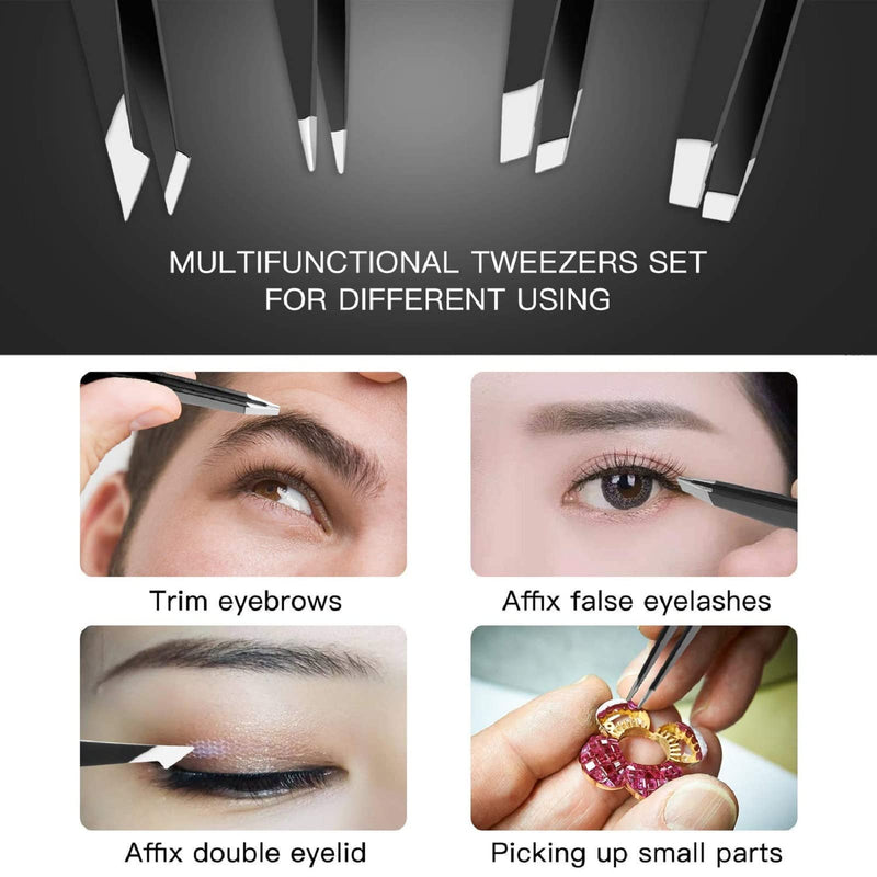Eyebrow Tweezers Sets, 4 Pcs Professional Stainless Steel Precision Tweezer Set Plucking Tools for Ingrown Hair Removing and Facial Hair - BeesActive Australia