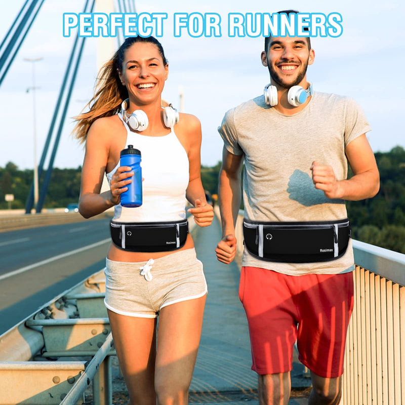 ROSIMAX Running Waist Phone Bag Water Resistant Adjustable Outdoors Sport Running Belt Travelling Money Pouch Fanny Pack for Women Men Cell phone holder Runners Belts for Hiking Fits All Phones iPhone Samsung - Black - BeesActive Australia
