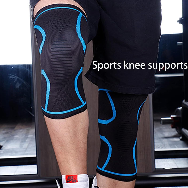 SONGQEE Knee Brace Support 2 Pack, Compression Knee Sleeves for Men Women, Professional Elastic Knee Pads for Joint Pain Relief, Arthritis, Injury Rehabilitation, Weight Lifting, Running, Sports M Blue - BeesActive Australia