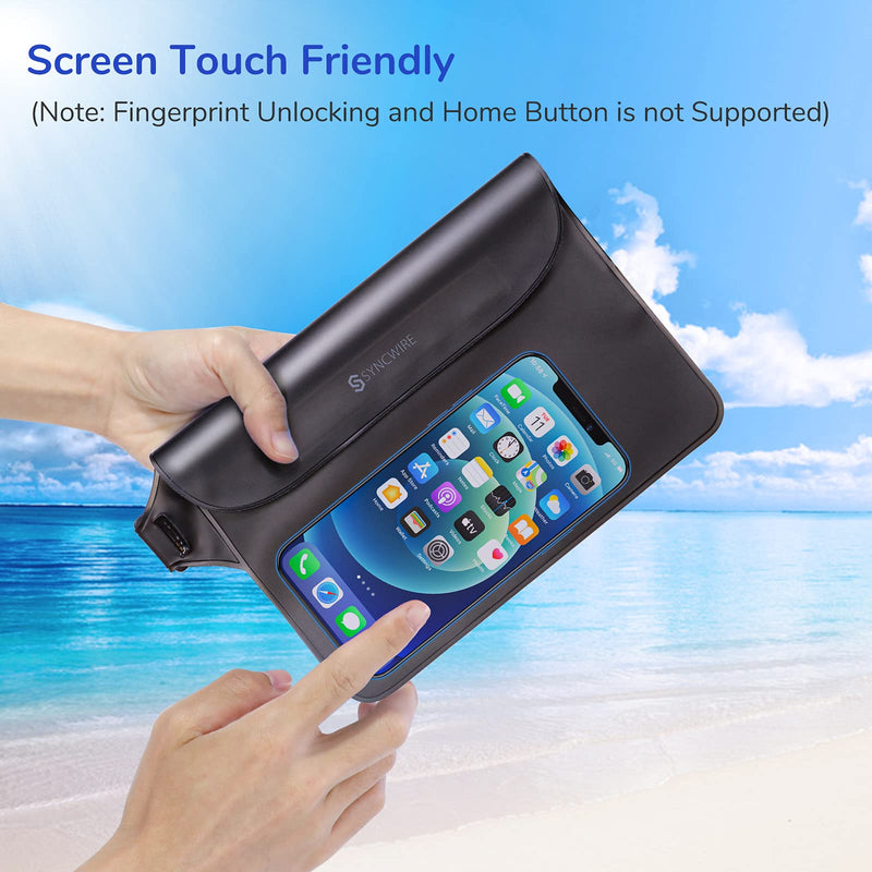 Syncwire IPX8 Waterproof Pouch Bag with Adjustable Waist Strap-Screen Touchable Dry Bag with Adjustable Belt for Phone Valuables for Beach Swimming Snorkeling Boating Fishing Kayaking, etc Black +White - BeesActive Australia