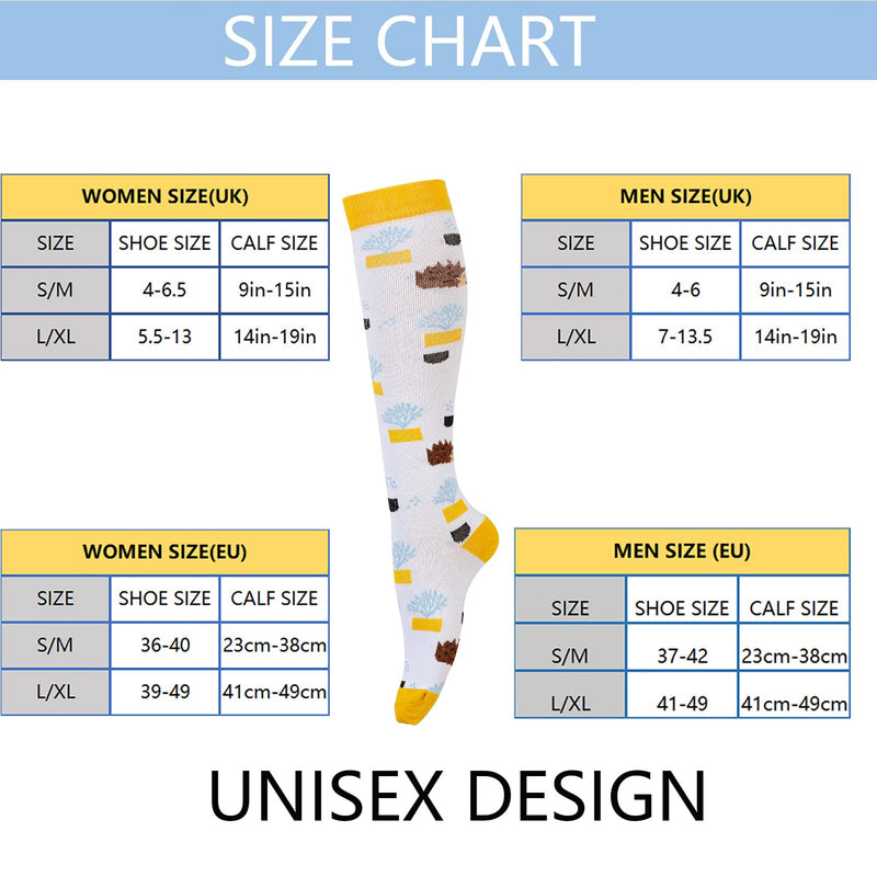 LEOSTEP Socks for Men & Women (4Pair) Non-Slip Long Tube Stocking Ideal for Running,Nurse,Travel,Flight, Pregnancy S-M Insect - BeesActive Australia