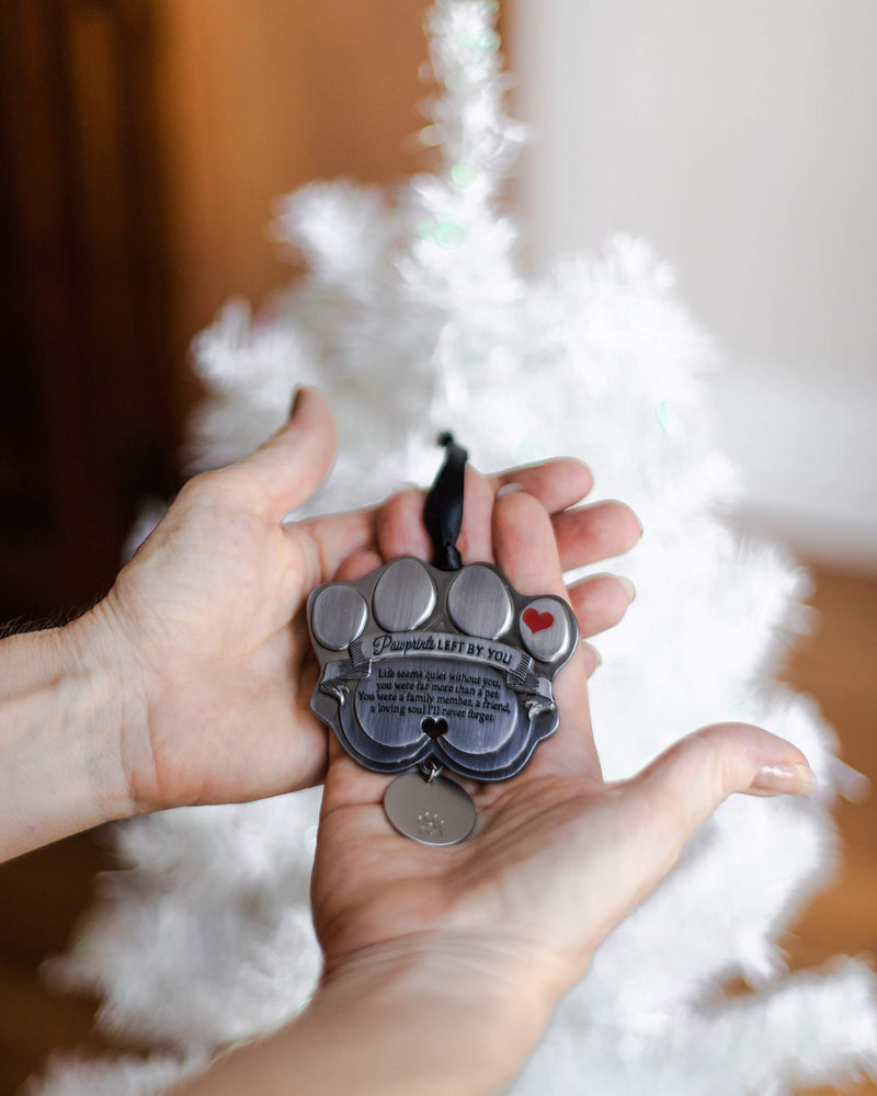 Pet Memorial Ornament - 3" Metal Casted Paw Print Design Ornament - Beautiful Remembrance Gift for a Grieving Pet Owner - Includes Pawprints Left by You Poem Card Drop Pendant - BeesActive Australia