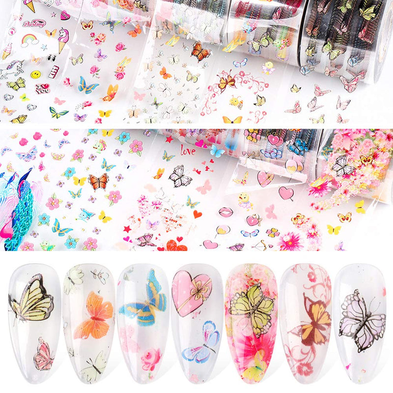 Butterfly Nail Art Foils Transfer Stickers Nail Art Supplies Flower Heart Unicorn Butterflies Nail Design Decals Adhesive Nail Foils Nail Art Decoration Manicure Transfer Tips Nail Arts (10 Sheets) - BeesActive Australia