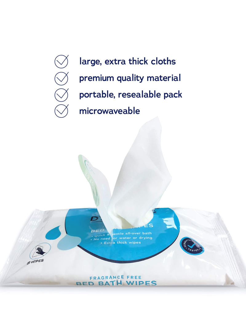 DYMACARE Unfragranced Bed Bath Wipes | Premium Unscented Skin Cleansing Shower Wipes for Adults and Elderly | No Water Microwaveable Body Wet Wipes with Aloe Vera | 3 Packs (24 Wipes in Total) 3 Packs (24 wipes in total) - BeesActive Australia