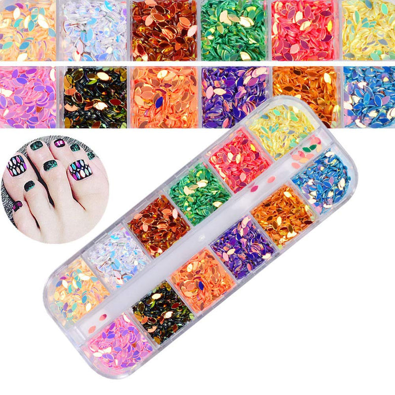 Nail Art Flake, 12 Boxes Nail Glitters Horse Eye Festival Sparkling Sequins Colorful Chunky Glitters for Slime, Face and Eye Make Up 12Horse Eye - BeesActive Australia