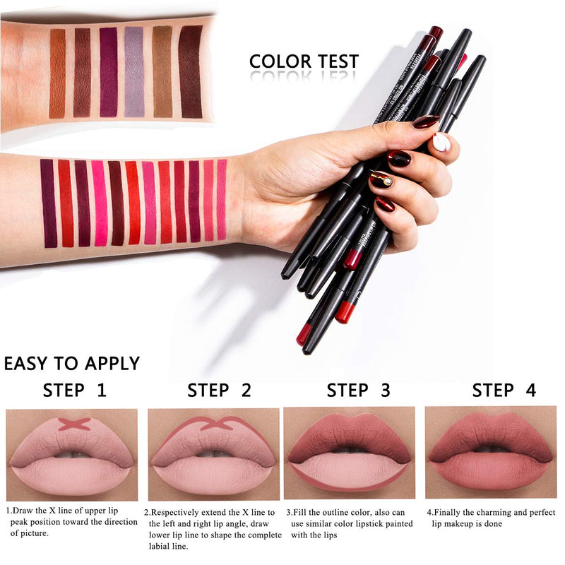 DC-BEAUTIFUL 18 Colors Lip Liners Pencil Set, Premium Waterproof Smooth Lip Pencils, Long Lasting Matte Makeup Lipliners with a Pencil Sharpener style-1 - BeesActive Australia