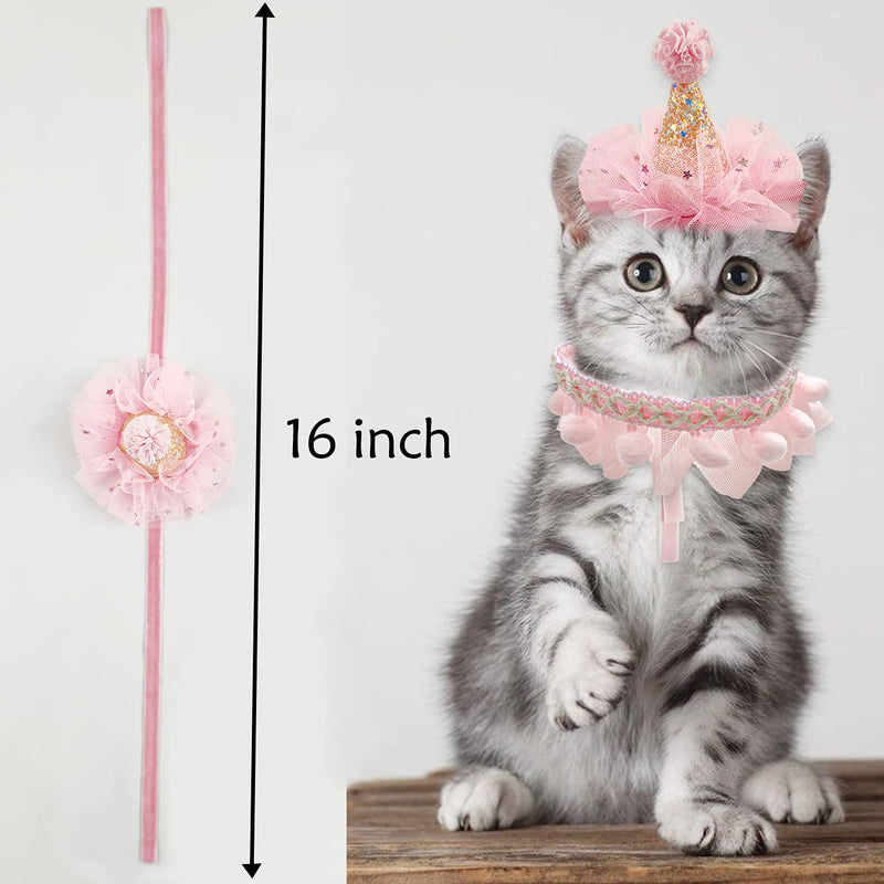 Birthday Hat Scarf Set for Pet Puppy Cat, Cute Lace Bandana Bib Scarf Crown Hat Princess Costume for Cats Small Dogs, Outfit for Birthday Party Pink - BeesActive Australia