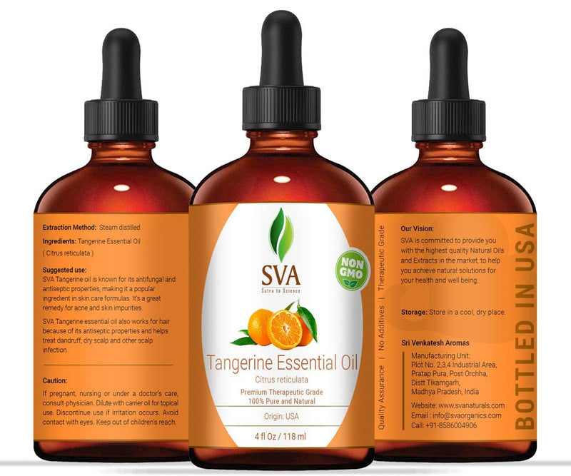 SVA Organics Tangerine Essential Oil 4 Oz 100% Pure Natural Therapeutic Grade Undiluted Steam Distilled Oil with Dropper - BeesActive Australia