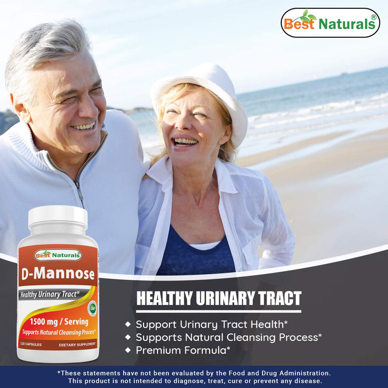 Best Naturals D-Mannose Capsules - Urinary Tract Cleanse Supplement 1500mg/Serving - 120 Count (120 Count (Pack of 1)) 120 Count (Pack of 1) - BeesActive Australia