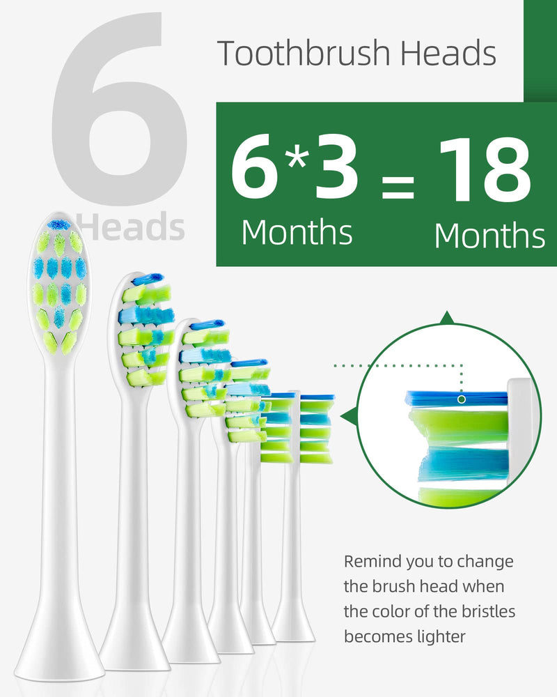 7am2m Sonic Electric Toothbrush with 6 Brush Heads for Adults and Kids, Wireless Fast Charge, One Charge for 60 Days,5 Modes with 2 Minutes Built in Smart Timer, Electric Toothbrushes(Green) No Travel Case Green - BeesActive Australia