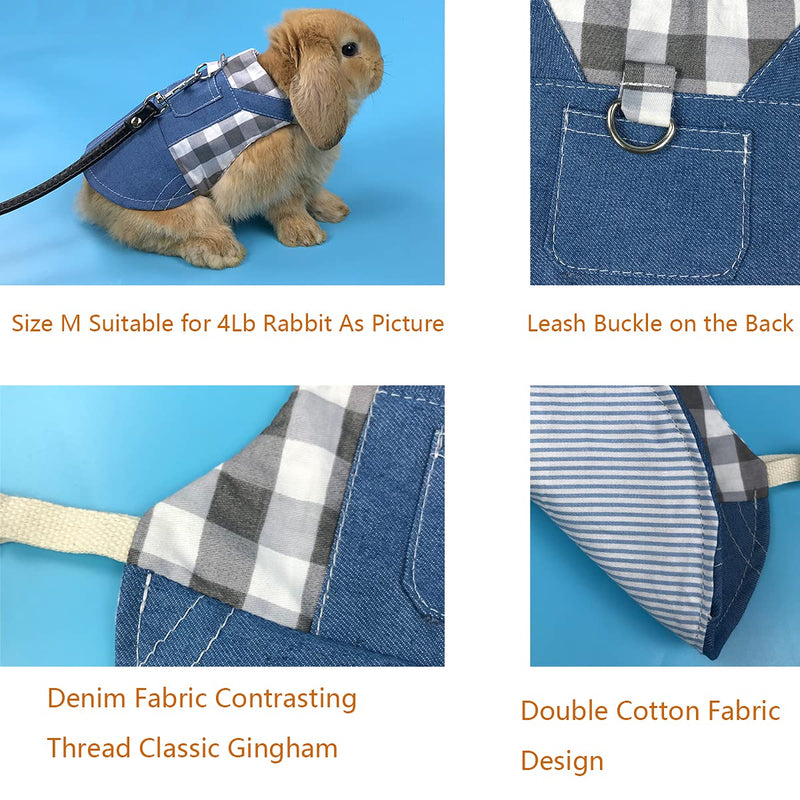 Vehomy Rabbit Harness and Leash Small Animal Clothes for Rabbit Guinea Pig, Bunny Plaid Harness Leash Guinea Pig Blue Denim Black and White Plaid Dress for Kitten Chihuahua and Other Small Animals Medium - BeesActive Australia
