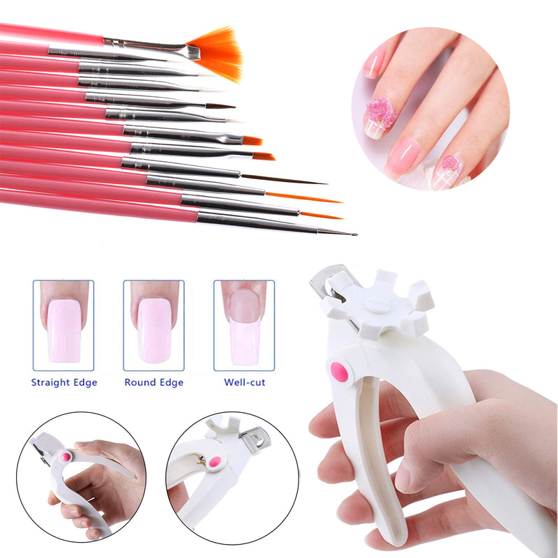 ONNPNN 31 Piece Nail Painting Brushes and French Nail Edge Trimmer Kit, Nail Art Dotting Pens Nail Striping Flower Drawing Brush, Acrylic Gel False Tips Trimmer Nails Edge Cutter Clipper Manicure Tool - BeesActive Australia