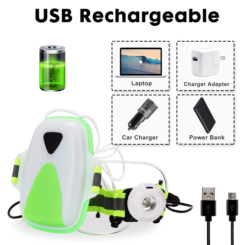 Reflective Running Light Vest,USB Rechargeable, Multicolor Illuminated Safety Vest Camping Gear for Men Women Kids Green Large - BeesActive Australia