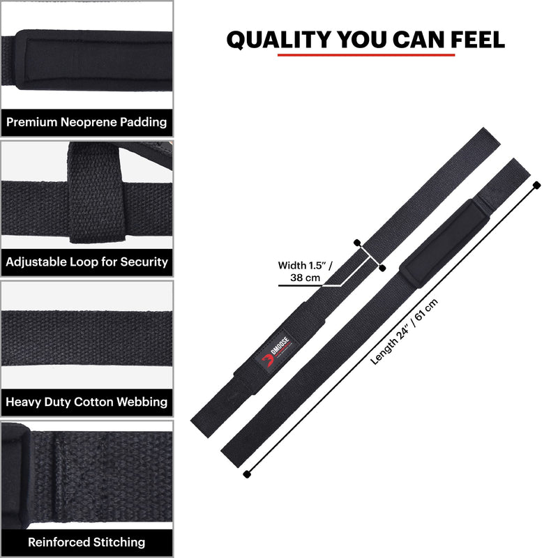 DMoose Lifting Straps for Maximum Hand Grip with 24 inch Pair Cotton Straps and 4 mm Neoprene Padded Support, Wrist Straps for Weightlifting, Powerlifting, Deadlifts, Strength Training for Men & Women Black - BeesActive Australia
