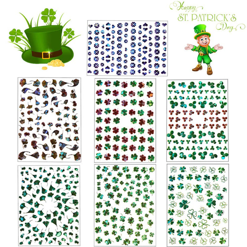 Shamrock Nail Art Sticker Decals 7Sheets St. Patrick's Day Clover Nail Decals 3D Self-Adhesive Shamrock Nail Art Supplies for Women Nail Decorations DIY Nail Accessories Manicure Designs Tips - BeesActive Australia